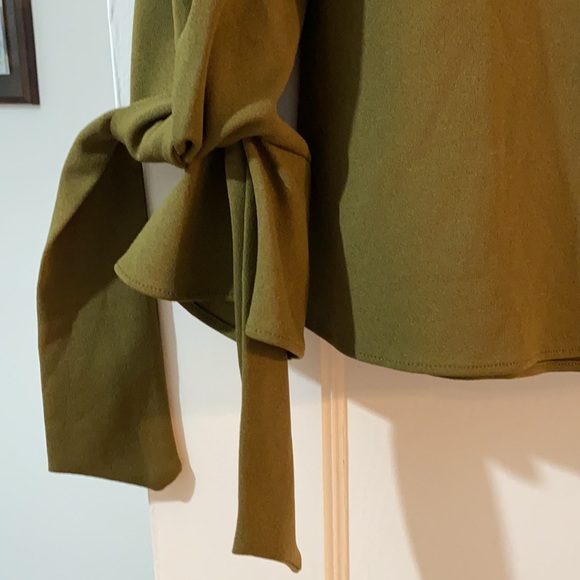 Ann Taylor Olive Green Blouse w/ Tie Sleeves - XS - Picture 3 of 7